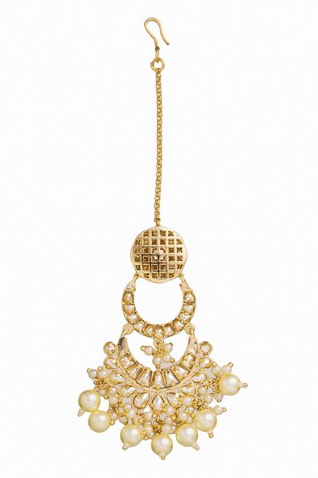 Curio Cottage Gold Plated Chaand Kundan Studded Maangtikka Online at Aza Fashions Curio Cottage_Gold Plated Chaand Kundan Studded Maangtikka_Online_at_Aza_Fashions