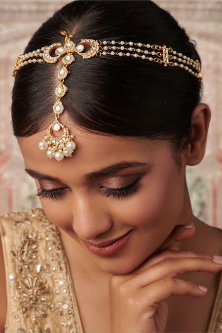 Curio Cottage Crescent Kundan & Pearl Studded Mathapatti 