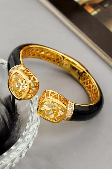 Curio Cottage Black Crystals, Stones Enamelled Cubic Zirconia Studded Kada 