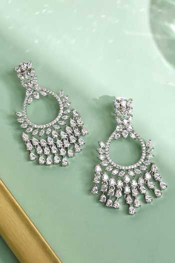 Shop Curio Cottage Silver Plated Crystals, Diamonds Dazzling Dove Chandbali Earrings at Aza Fashions Shop_Curio Cottage_Silver Plated Crystals, Diamonds Dazzling Dove Chandbali Earrings_at_Aza_Fashions