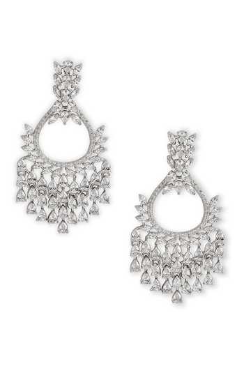Curio Cottage Silver Plated Crystals, Diamonds Dazzling Dove Chandbali Earrings Online at Aza Fashions Curio Cottage_Silver Plated Crystals, Diamonds Dazzling Dove Chandbali Earrings_Online_at_Aza_Fashions