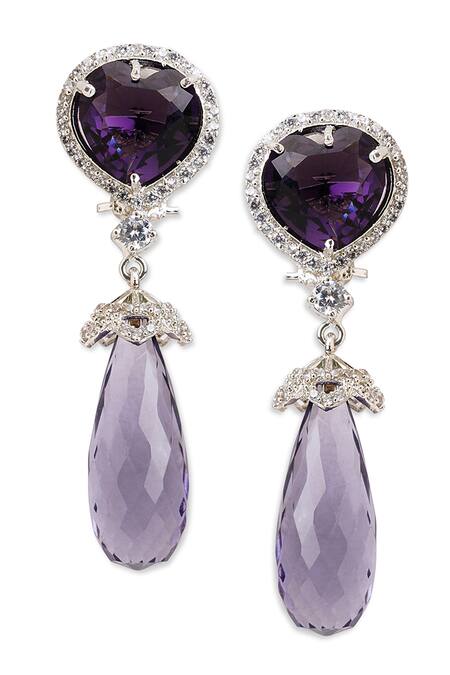 Curio Cottage_Purple Crystals, Stones Amethyst Drop Embellished Earrings_Online_at_Aza_Fashions