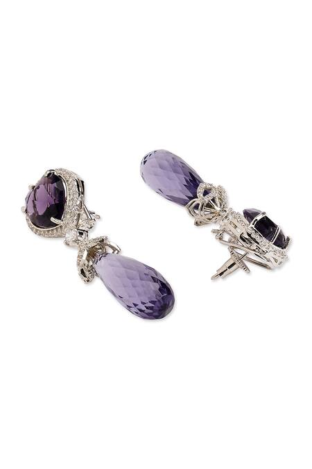 Buy_Curio Cottage_Purple Crystals, Stones Amethyst Drop Embellished Earrings_Online_at_Aza_Fashions