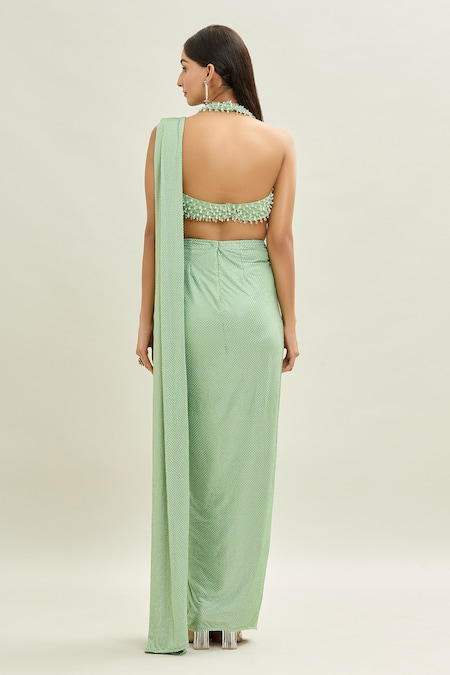 Aaryaa By Kashveen Kohli Shimmer Crystal & Rhinestone Embroidered Saree With Blouse 