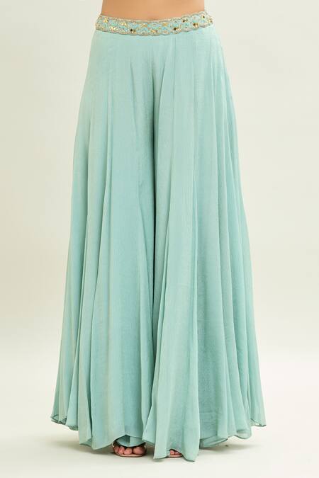 Buy Aaryaa By Kashveen Kohli Blue Net, Chiffon Embroidery Sweetheart Neck Cutwork Blouse Palazzo Set Online at Aza Fashions Buy_Aaryaa By Kashveen Kohli_Blue Net, Chiffon Embroidery Sweetheart Neck Cutwork Blouse Palazzo Set _Online_at_Aza_Fashions