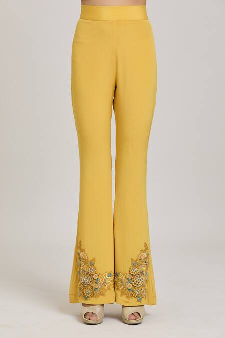 Shop_Shreeka_Yellow Chanderi, Silk Embroidery 3d Embellished Floral Bunch Cape Jacket Set _Online_at_Aza_Fashions