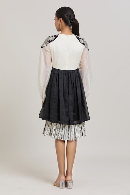 Shreeka Pearl Bloom Shoulder Patch Embroidered Tiered Dress 