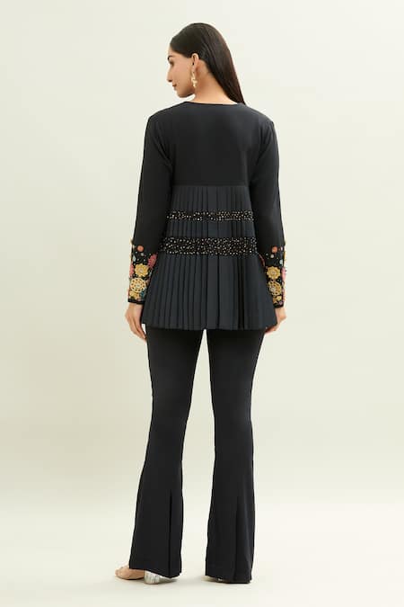 Shreeka Floral Burst Embellished Pleated Cape Jacket Set 