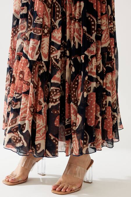 Koai_Blue Chiffon Floral Print Layered Skirt _at_Aza_Fashions