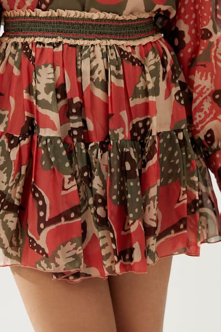 Koai Multi Color Chiffon Floral Print Skirt Online at Aza Fashions Koai_Multi Color Chiffon Floral Print Skirt _Online_at_Aza_Fashions