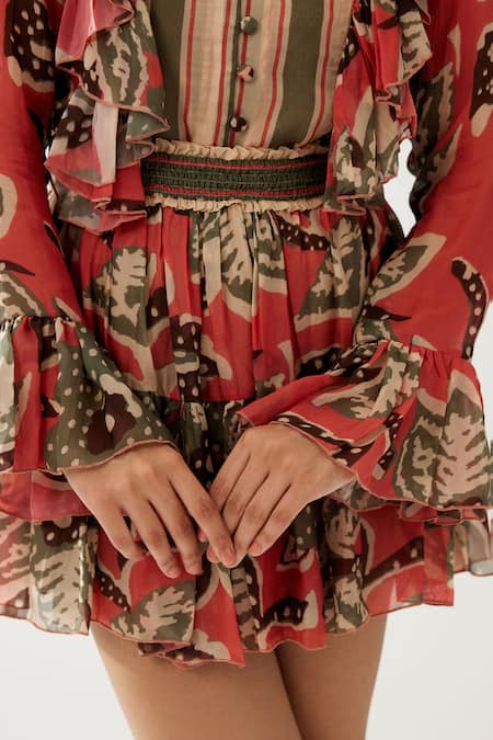 Koai Multi Color Chiffon Floral Print Skirt at Aza Fashions Koai_Multi Color Chiffon Floral Print Skirt _at_Aza_Fashions