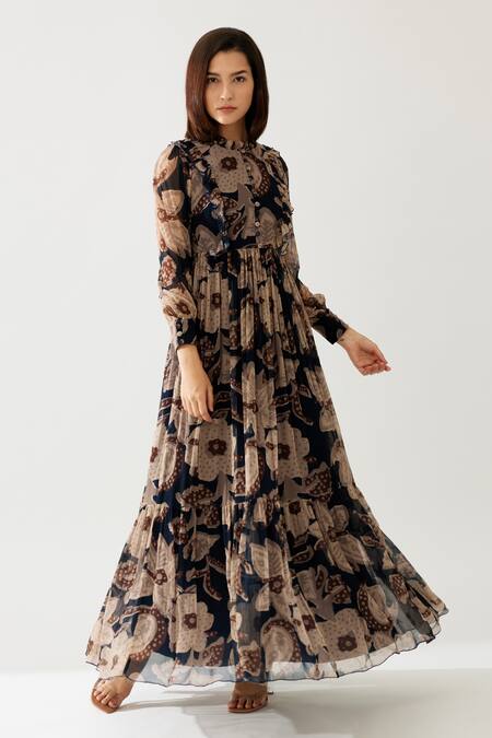 Shop_Koai_Blue Chiffon Bandeau Neck Flower Print Maxi Dress _Online_at_Aza_Fashions