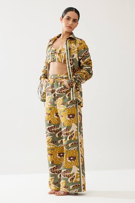 Koai Green Poplin Collared Botanical Print Shirt Online at Aza Fashions Koai_Green Poplin Collared Botanical Print Shirt _Online_at_Aza_Fashions