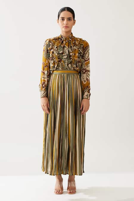 Koai_Green Collared Flower Print Frill Top _Online_at_Aza_Fashions