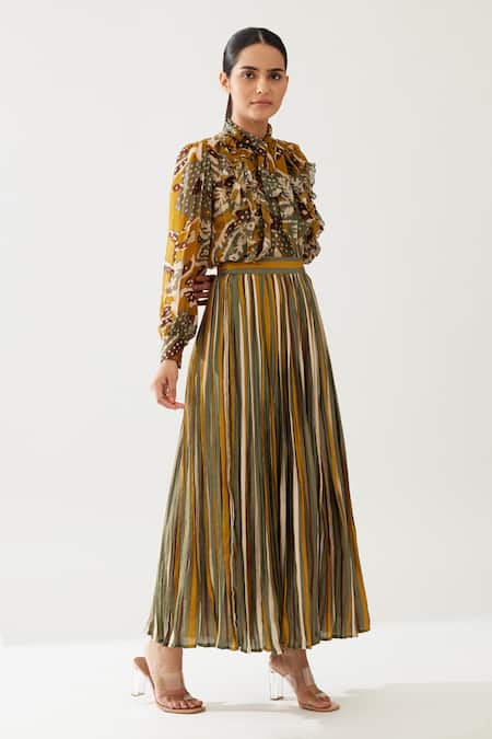 Buy_Koai_Green Collared Flower Print Frill Top _Online_at_Aza_Fashions