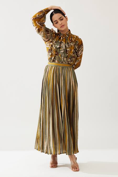 Shop_Koai_Green Collared Flower Print Frill Top _Online_at_Aza_Fashions