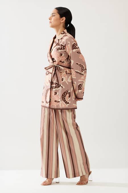 Buy_Koai_Peach Poplin Stripe Print Flared Pant _Online_at_Aza_Fashions