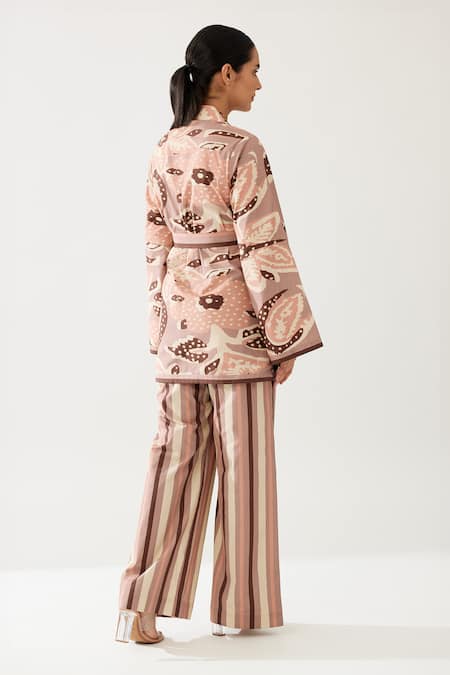 Buy_Koai_Peach Poplin Stripe Print Flared Pant 