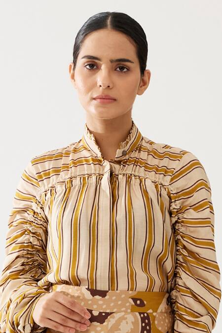 Koai_Pink Cotton, Silk Embroidery Collared Printed Shirt _Online_at_Aza_Fashions