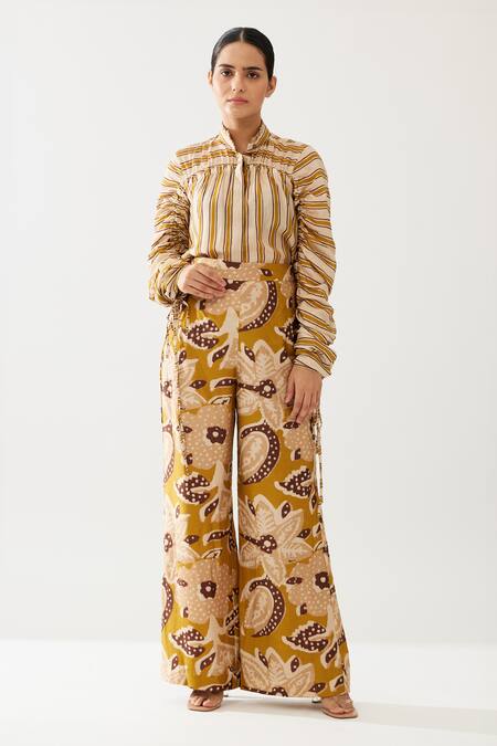 Buy Koai Yellow Cotton, Silk Floral Print Flared Pant Online at Aza Fashions Buy_Koai_Yellow Cotton, Silk Floral Print Flared Pant _Online_at_Aza_Fashions