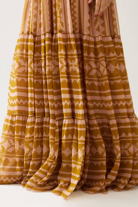 Koai Pink Chiffon Round Neck Geometric Print Dress at Aza Fashions Koai_Pink Chiffon Round Neck Geometric Print Dress _at_Aza_Fashions