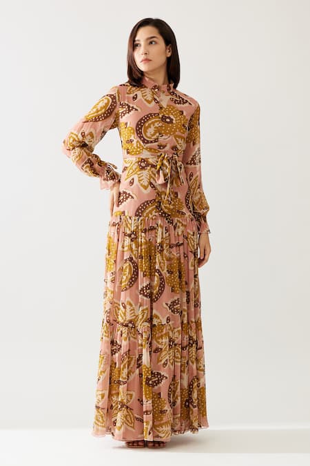 KoAi Tiered Pleated Floral Print Dress 