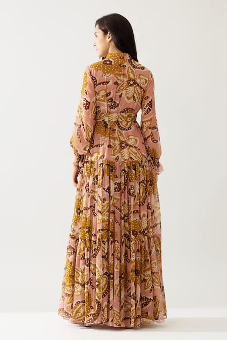 Koai Tiered Pleated Floral Print Dress 