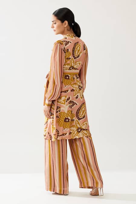 Shop_Koai_Yellow Cotton, Silk Collared Floral Print Sleeveless Jacket _Online_at_Aza_Fashions