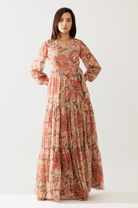 KoAi Floral Print Wrap Maxi Dress 