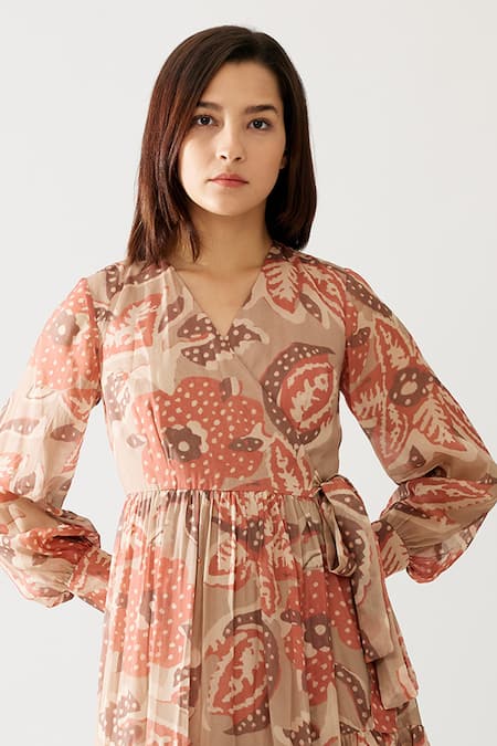 Shop_Koai_Grey Chiffon V-neck Floral Print Wrap Maxi Dress _Online_at_Aza_Fashions