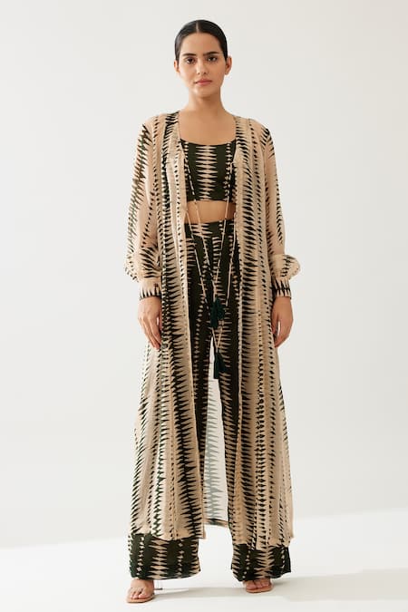 Koai_Green Chiffon Geometric Print Pant _at_Aza_Fashions