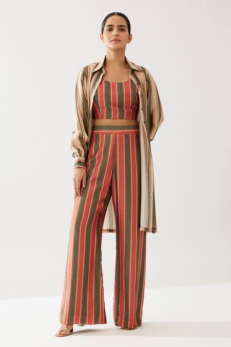 Buy_Koai_Red Cotton, Silk Stripe Print Pant 