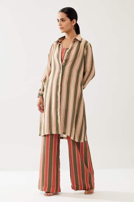 Buy Koai Green Cotton, Silk Collared Stripe Print Shirt Online at Aza Fashions Buy_Koai_Green Cotton, Silk Collared Stripe Print Shirt _Online_at_Aza_Fashions