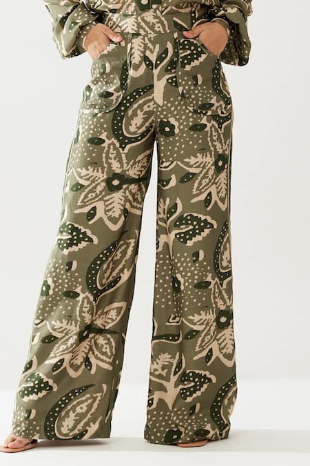 Buy Koai Green Cotton, Silk Floral Print Pant Online at Aza Fashions Buy_Koai_Green Cotton, Silk Floral Print Pant _Online_at_Aza_Fashions