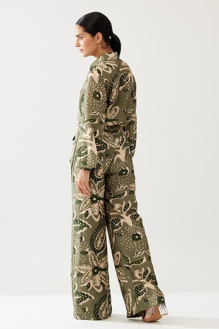 Koai Green Cotton, Silk Floral Print Pant at Aza Fashions Koai_Green Cotton, Silk Floral Print Pant _at_Aza_Fashions