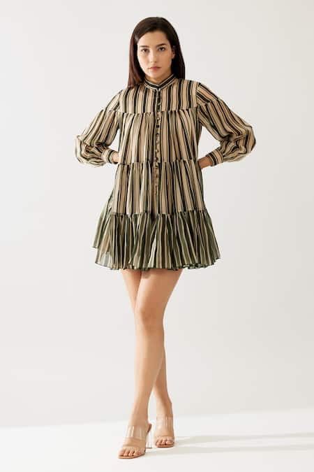 KoAi Stripe Print Tiered Dress 