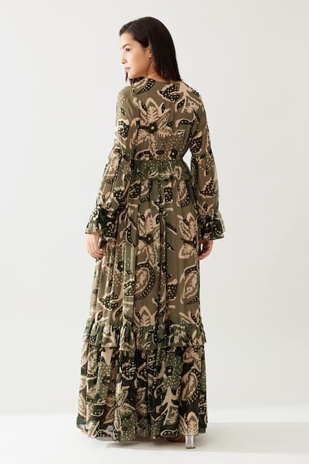 Koai Floral Print Frilled Maxi Dress 