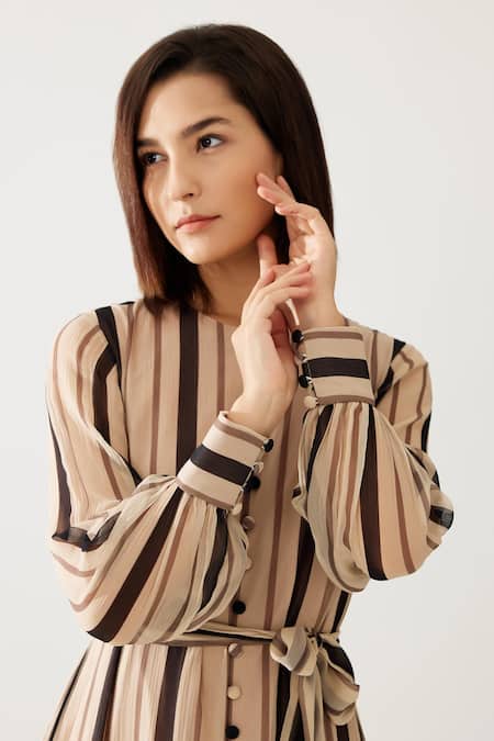 Shop_Koai_Cream Chiffon Round Neck Candy Striped Tiered Maxi Gown _Online_at_Aza_Fashions