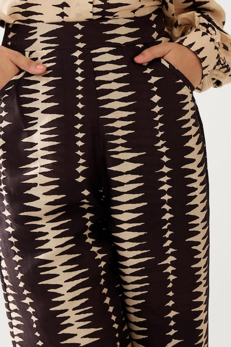 Koai_Cream Cotton, Silk Prism Maze Print Flared Pant _at_Aza_Fashions