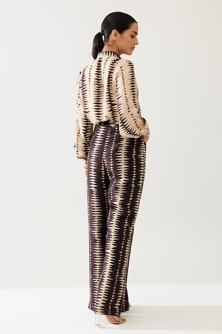 Buy_Koai_Cream Cotton, Silk Prism Maze Print Flared Pant 