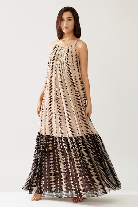 Koai_Cream Chiffon Halter Neck Carnival Print Maxi Dress _Online_at_Aza_Fashions