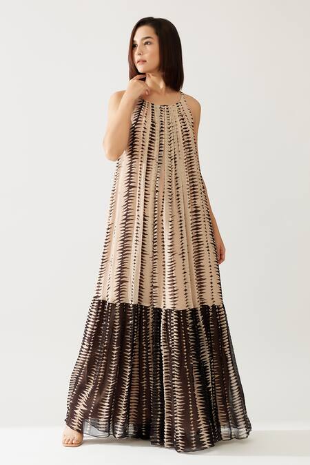 Buy_Koai_Cream Chiffon Halter Neck Carnival Print Maxi Dress _Online_at_Aza_Fashions