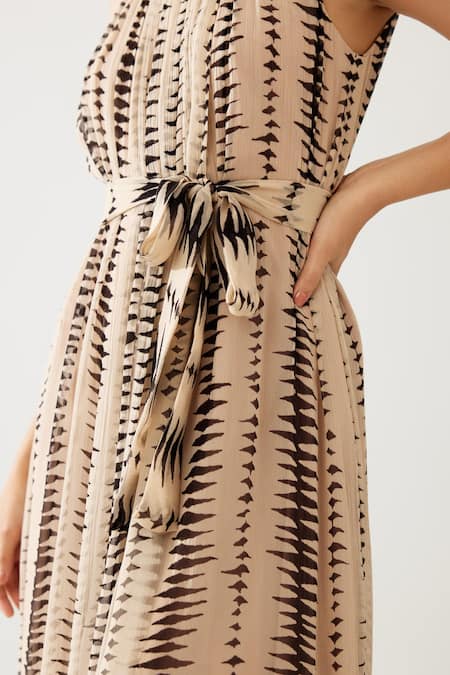 Koai_Cream Chiffon Halter Neck Carnival Print Maxi Dress _at_Aza_Fashions