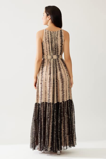 Buy_Koai_Cream Chiffon Halter Neck Carnival Print Maxi Dress 