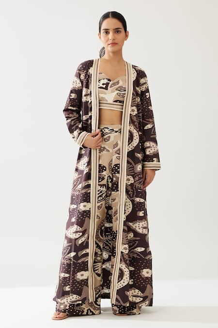 Koai Cream Florence Print Lace Embellished Long Cape Online at Aza Fashions Koai_Cream Florence Print Lace Embellished Long Cape _Online_at_Aza_Fashions