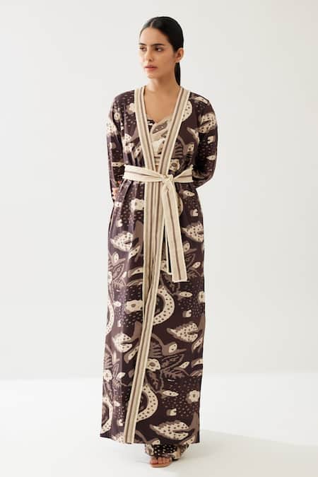 Koai Cream Florence Print Lace Embellished Long Cape at Aza Fashions Koai_Cream Florence Print Lace Embellished Long Cape _at_Aza_Fashions