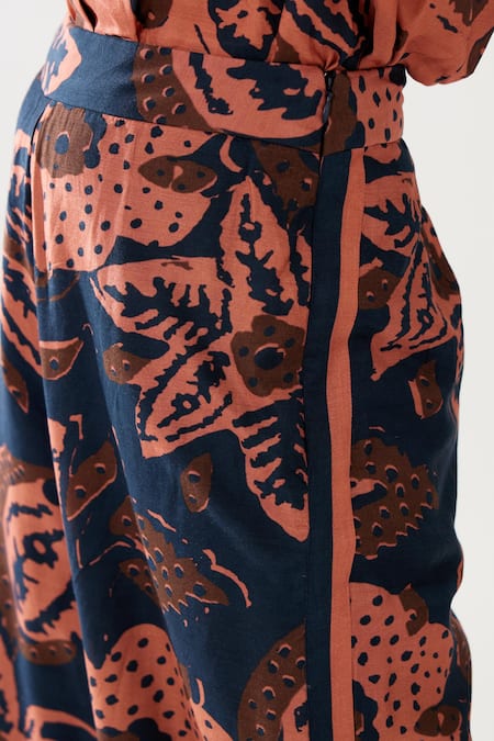 Koai Blue Cotton, Silk Midnight Bloom Print Flared Pant at Aza Fashions Koai_Blue Cotton, Silk Midnight Bloom Print Flared Pant _at_Aza_Fashions