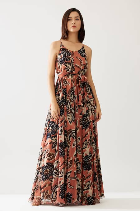 KoAi Foliage Bloom Print Halter Neck Maxi Dress 