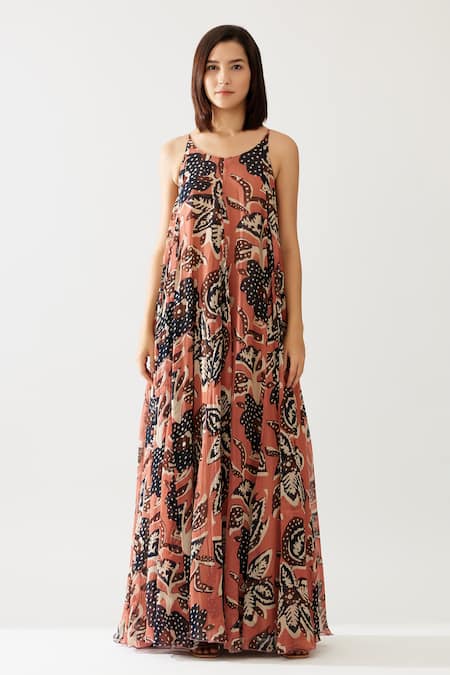 Koai Blue Chiffon Halter Neck Foliage Bloom Print Maxi Dress Online at Aza Fashions Koai_Blue Chiffon Halter Neck Foliage Bloom Print Maxi Dress _Online_at_Aza_Fashions