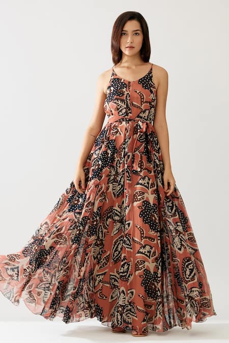Koai Blue Chiffon Halter Neck Foliage Bloom Print Maxi Dress at Aza Fashions Koai_Blue Chiffon Halter Neck Foliage Bloom Print Maxi Dress _at_Aza_Fashions